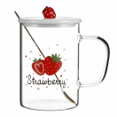 Стъклена чаша с капак и лъжица, 450 ml., ягода