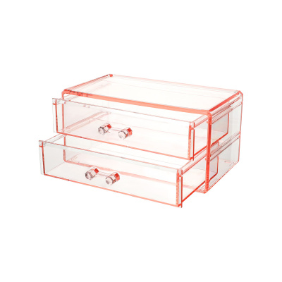 Двуслойна кутия за съхранение на бижута с чекмеджета, розова