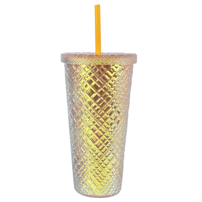 Пластмасова чаша със сламка, 610 мл., жълта