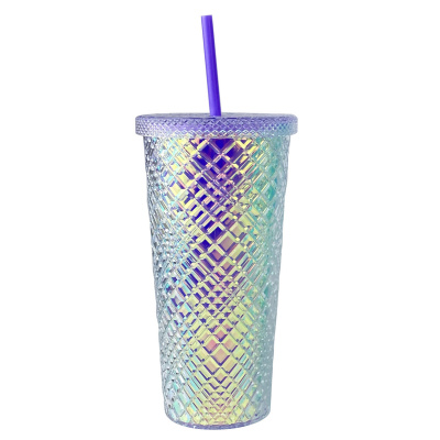 Пластмасова чаша със сламка, 610 мл., лилава