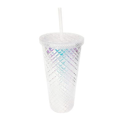 Пластмасова чаша със сламка, 610 мл., бяла