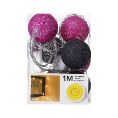 Лампички с памучни топчета 1,35м., лилаво и сиво