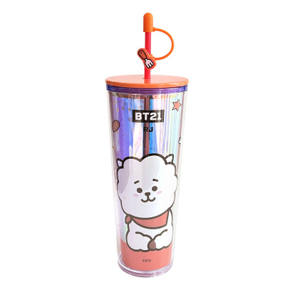 BT21 Двуслойна чаша със сламка, 800 мл., RJ