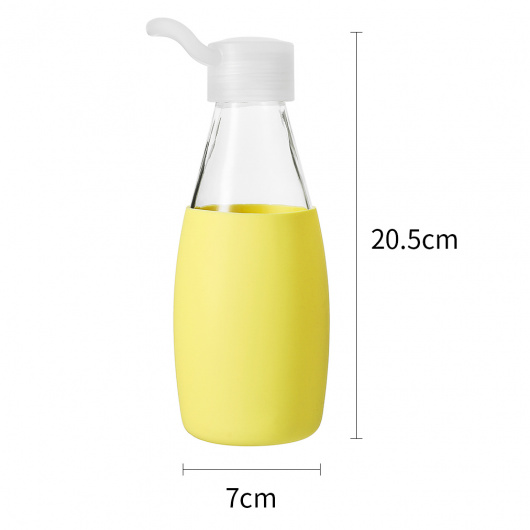 Стъклена бутилка с дръжка и силиконов калъф, 500 мл., жълта
