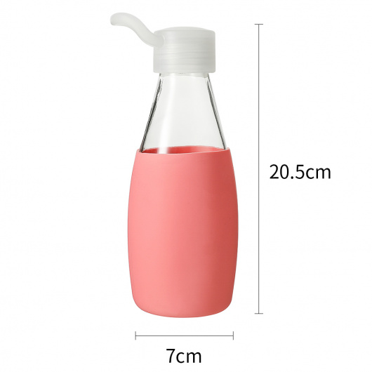 Стъклена бутилка с дръжка и силиконов калъф, 500 мл., розова