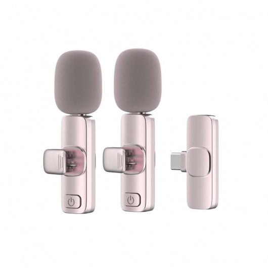 Мини безжични микрофони за телефони, 2 бр. Модел: SW-MCW05 (розов)