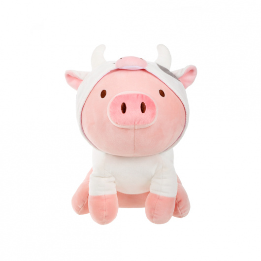 Плюшена играчка, прасенце с дрехи на крава