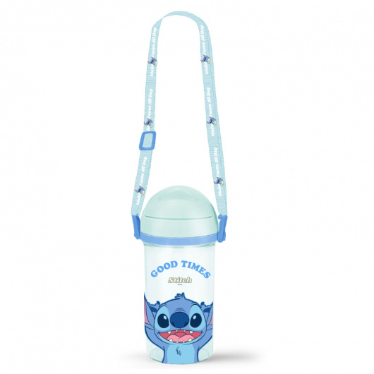 Disney Lilo & Stitch Пластмасова бутилка със сламка и презрамка, 400 мл. (Stitch)