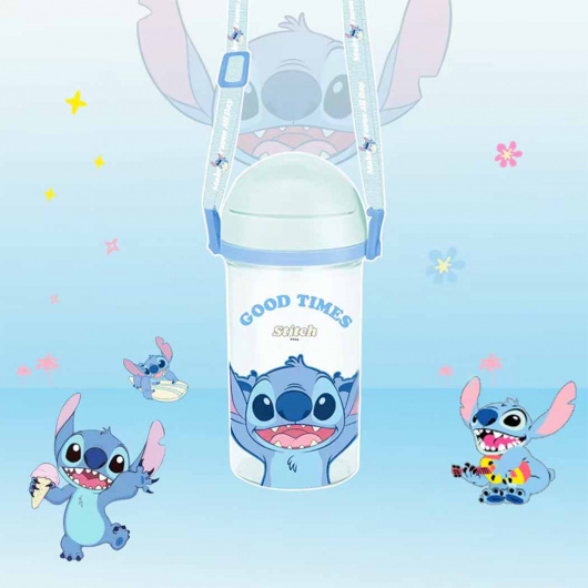 Disney Lilo & Stitch Пластмасова бутилка със сламка и презрамка, 400 мл. (Stitch)