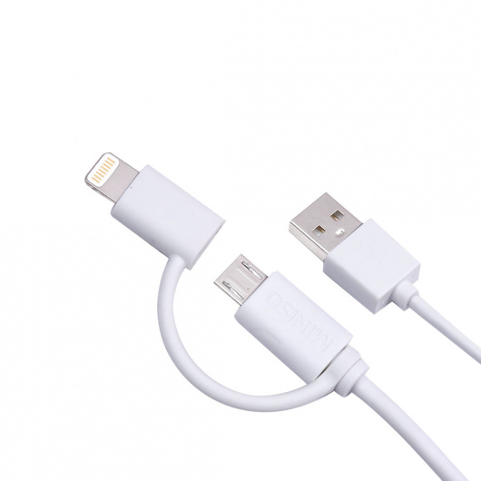 USB кабел за Apple 2 в 1, бял